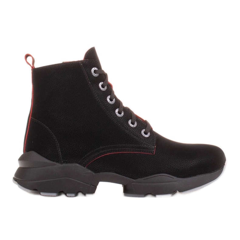 Marco Shoes Botas esportivas femininas nobuck com detalhes vermelhos preto