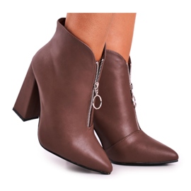 FG1 Botas femininas de tornozelo com salto Zíper na frente Khaki Salve-me castanho