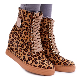 Tênis feminino Lu Boo Ouro Corrente Camurça Leopardo Monica bege marrom