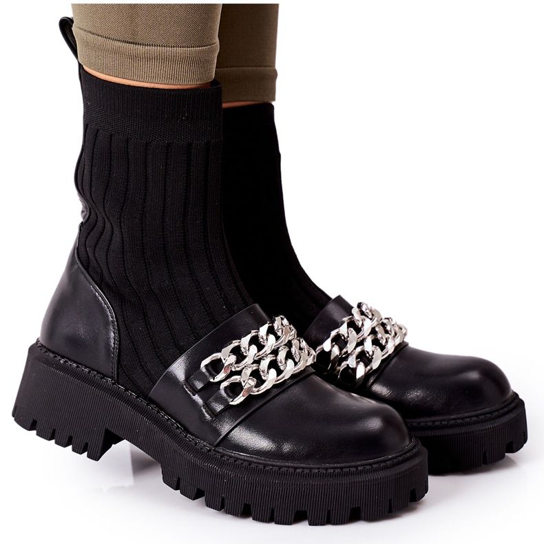 PS1 Botas de trabalho com corrente preta preto
