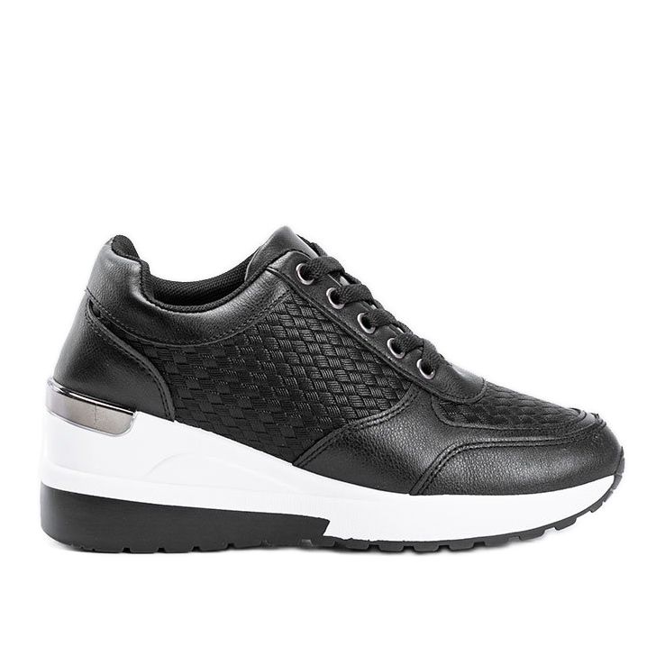 Tênis de cunha preta com padrão Dianne trançado preto