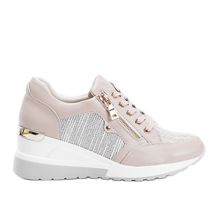 Tênis bege brilhante na cunha The Moment