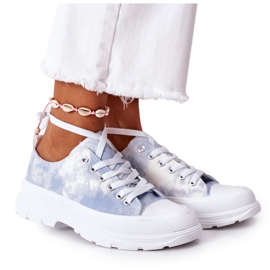 FJ1 Tênis com plataforma azul com efeito de tempo de viagem Tie-Dye branco