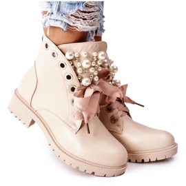 Botins Perla bege com pérolas e strass
