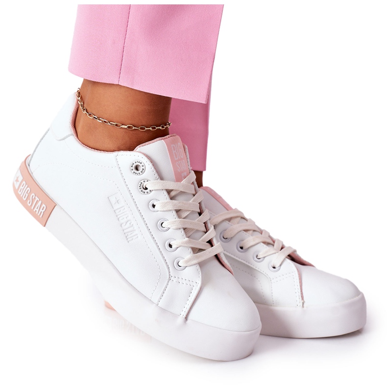 Tênis feminino de couro Big Star II274033 branco-rosa