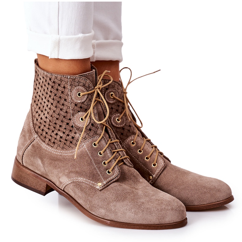 Alberto Violli Botas de camurça com padrão cappuccino Josie perfurado castanho