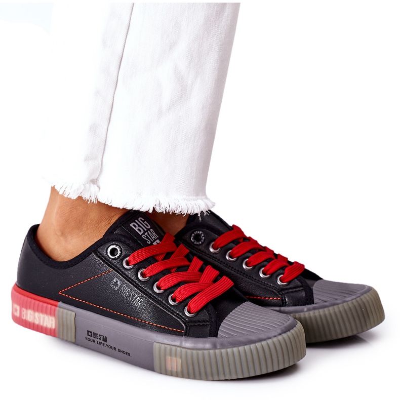 Tênis feminino de couro Big Star II274134 preto vermelho