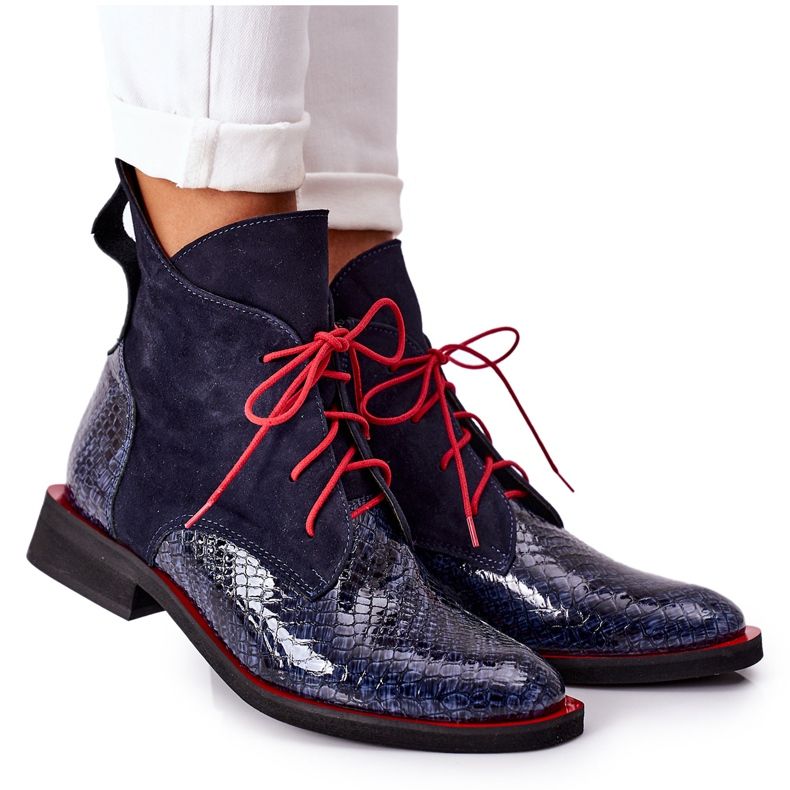 Alberto Violli Botas de couro com padrão de crocodilo Cheyenne azul marinho vermelho