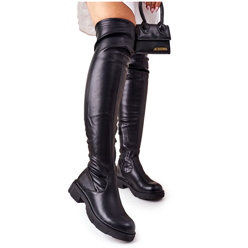 PS1 Botas de couro no joelho preto Selina