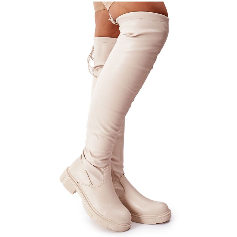 PS1 Botas de couro no joelho Beige Selina bege