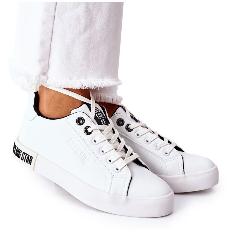 Tênis feminino de couro Big Star II274031 branco e preto