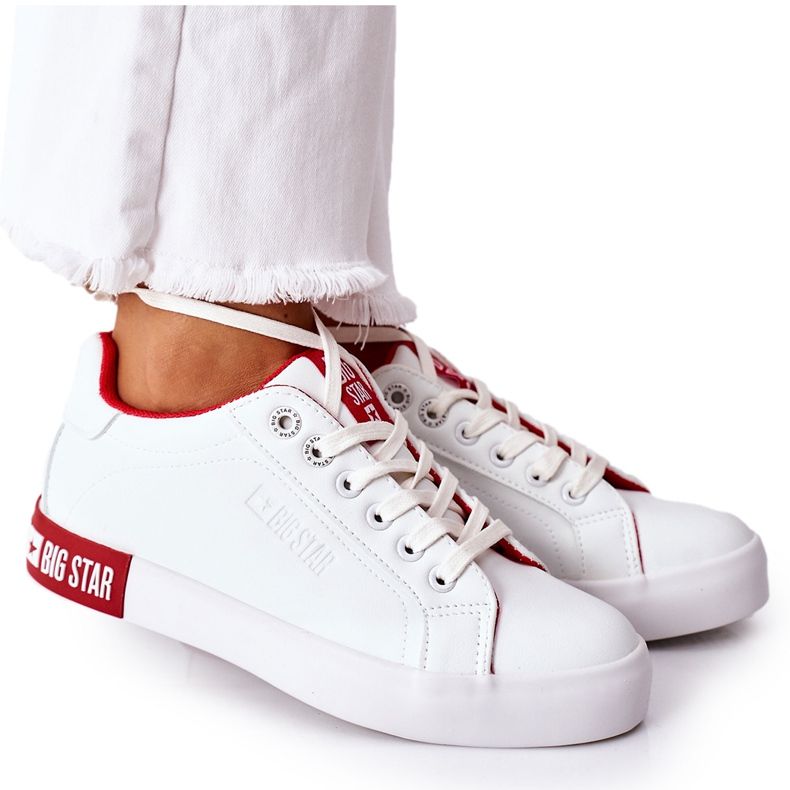 Tênis feminino de couro Big Star II274032 branco-vermelho