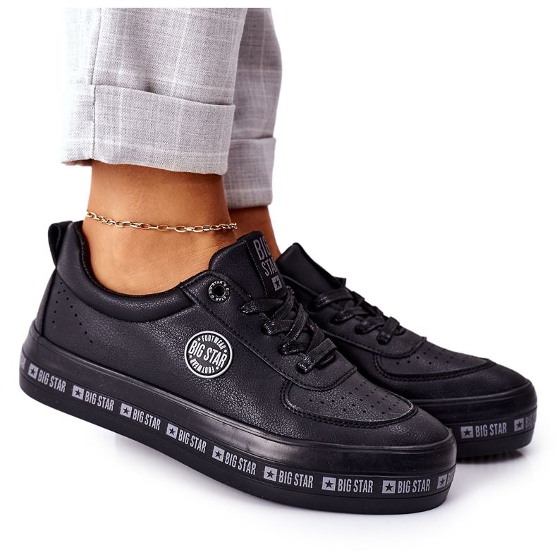 Tênis de couro na plataforma preta Big Star II274074 preto