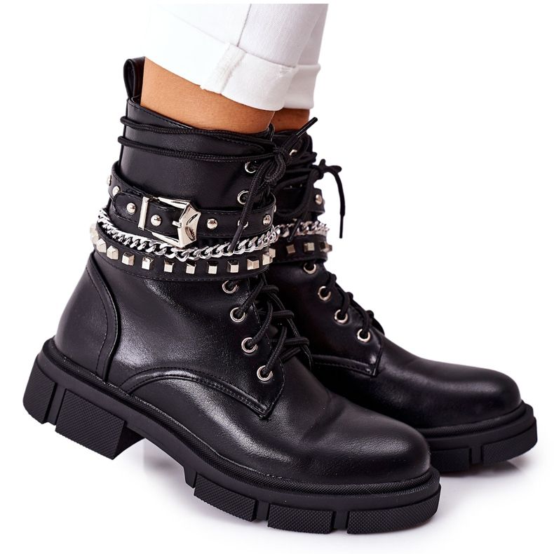 Botas de trabalhador pretas com fivela de grosstick preto Botas de trabalhador pretas com fivela de grosstick preto