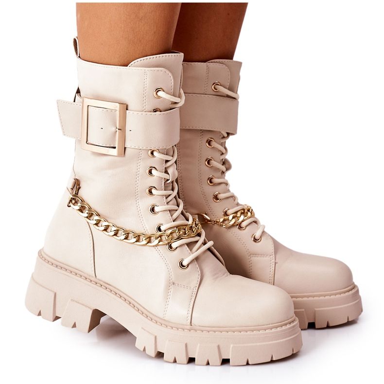 Botas de trabalhador bege com fivela de corrente Tanaros