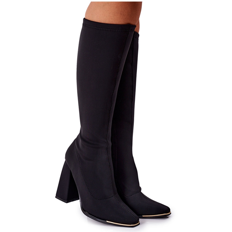 Botas no salto de tecido elástico Preto Efeito Uau