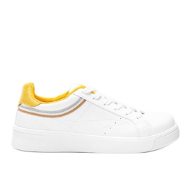 Tênis branco e amarelo com sola grossa de Meia Tênis branco e amarelo com sola grossa de Meia