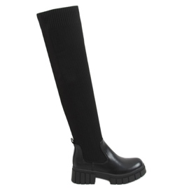 Botas acima do joelho com cano alto preto QT12 Preta