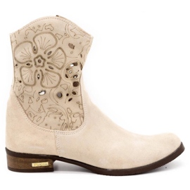 Olivier Botas Jess bege claro com bordados confortáveis