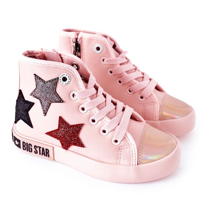Tênis alto infantil com zíper Big Star II374030 rosa multicolorido