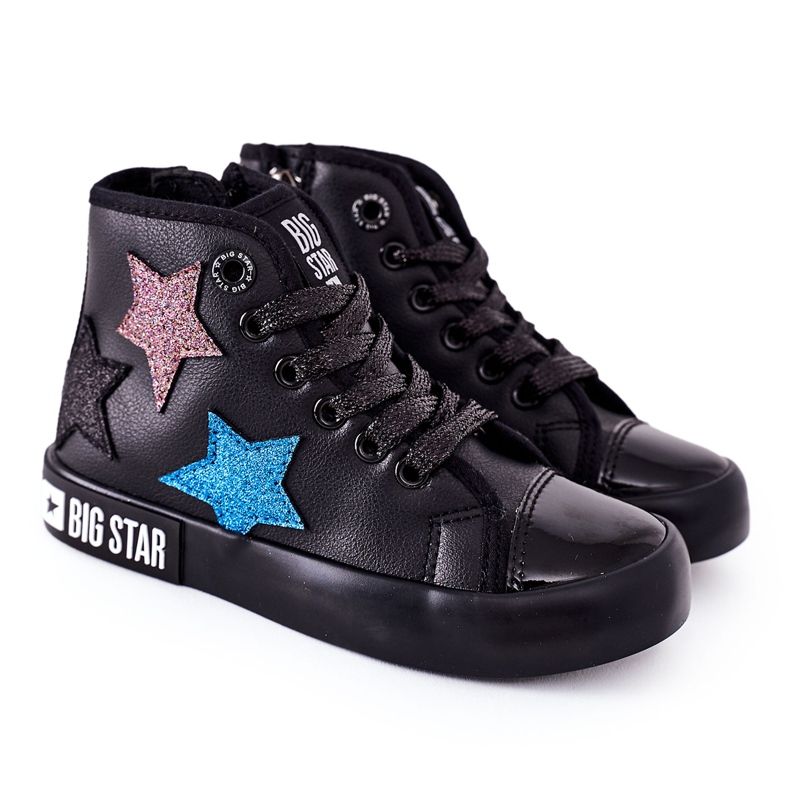 Tênis alto infantil com zíper Big Star II374028 preto multicolorido