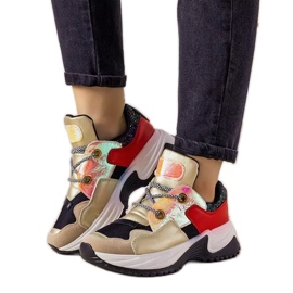 Tênis dourado com sola alta primavera preto