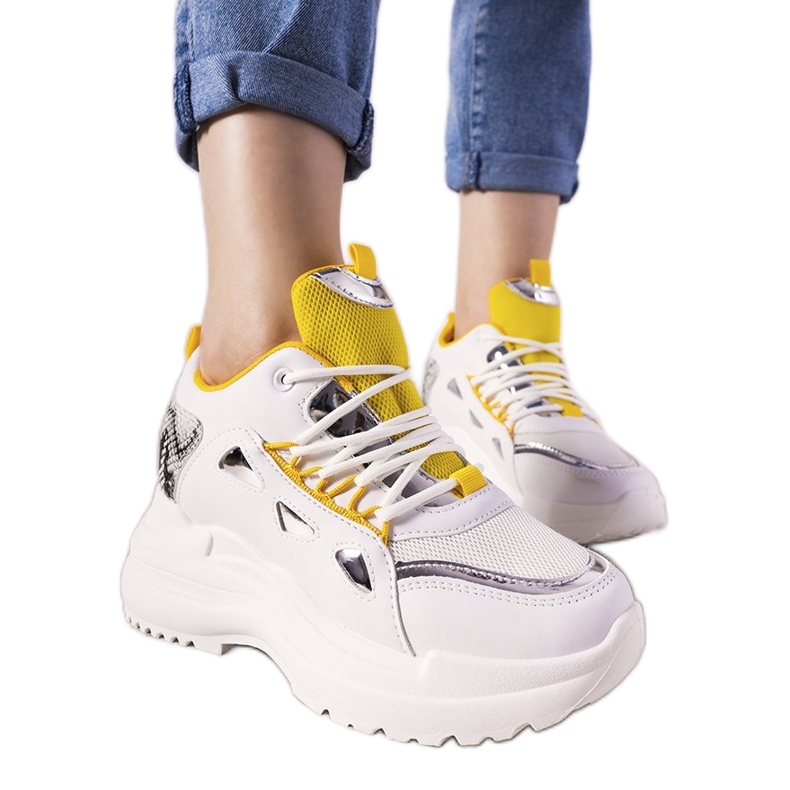 Tênis Felicia Snake branco e amarelo