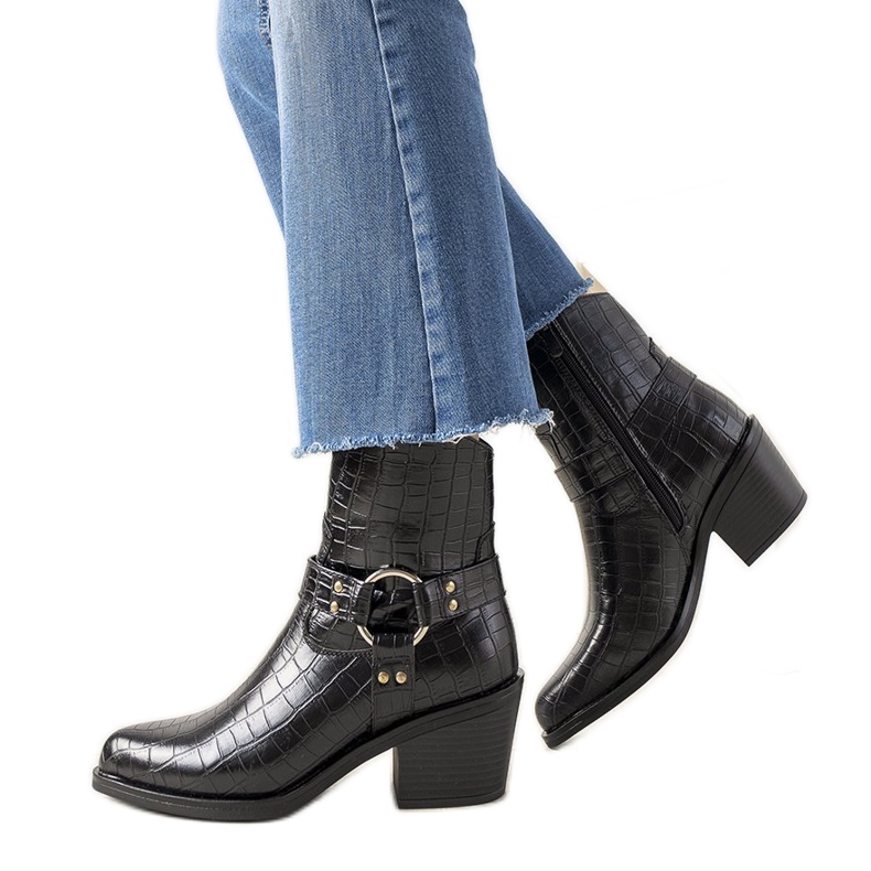 Botas de cowboy pretas no padrão de pele de crocodilo Haley preto Botas de cowboy pretas no padrão de pele de crocodilo Haley preto