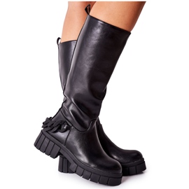 Botas altas pretas com corrente rasgada preto