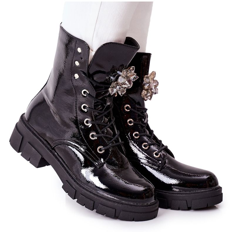 S.Barski Botas femininas pretas cristais tweten preto
