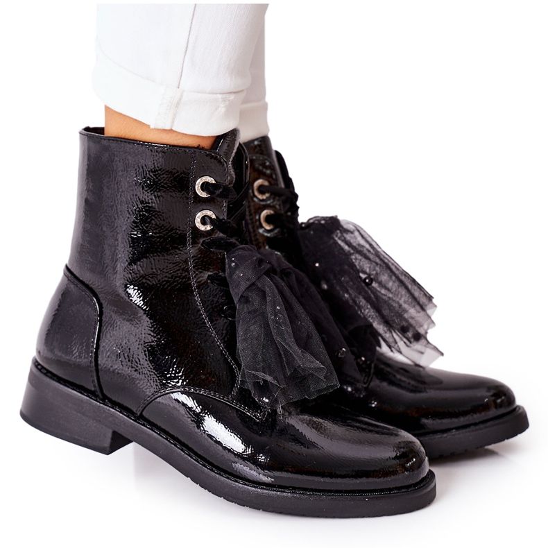 S.Barski Botas clássicas femininas pretas lacadas La Grotta preto