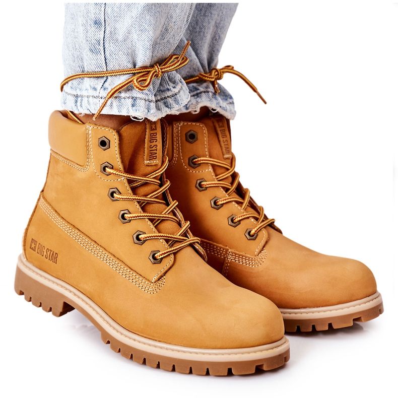 Botas femininas de couro para caminhada Big Star II274447 Camel castanho