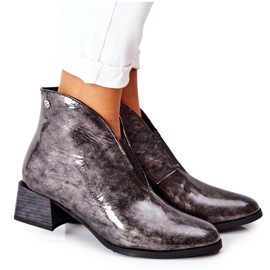 Botas quentes de couro com salto alto Maciejka 04777-13 cinza multicolorido