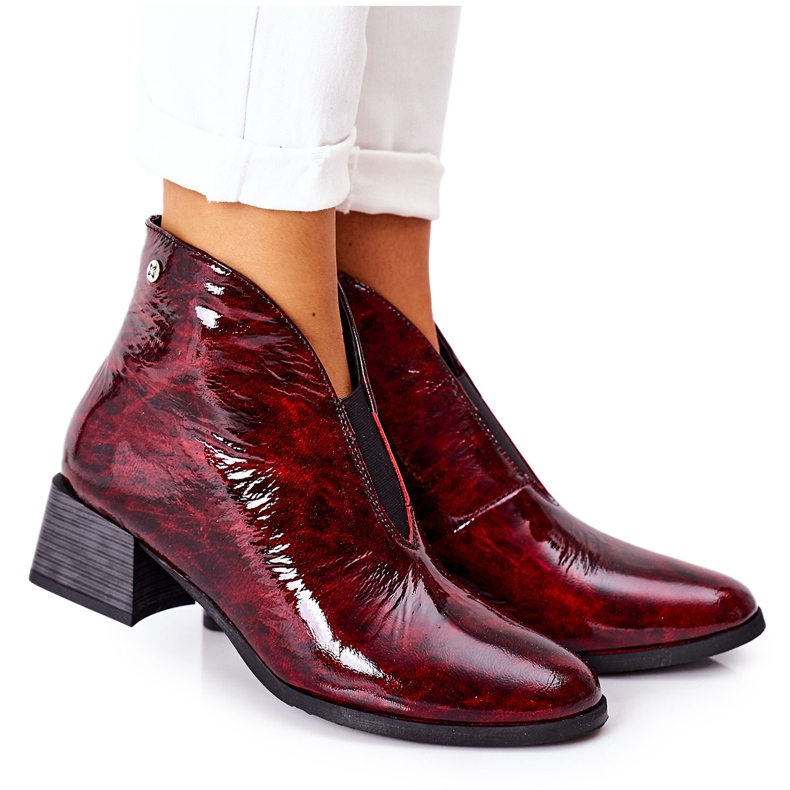 Botas quentes de couro com salto alto Maciejka 04777-23 Claret vermelho