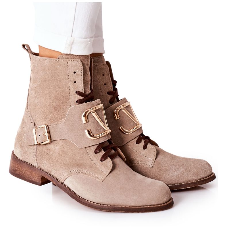Botas femininas de camurça cappuccino Nicole 2676 bege