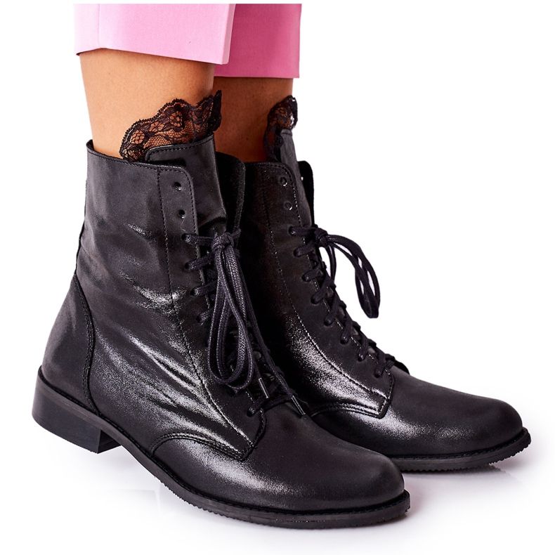Botas aquecidas de couro feminino Nicole Black 2193 preto