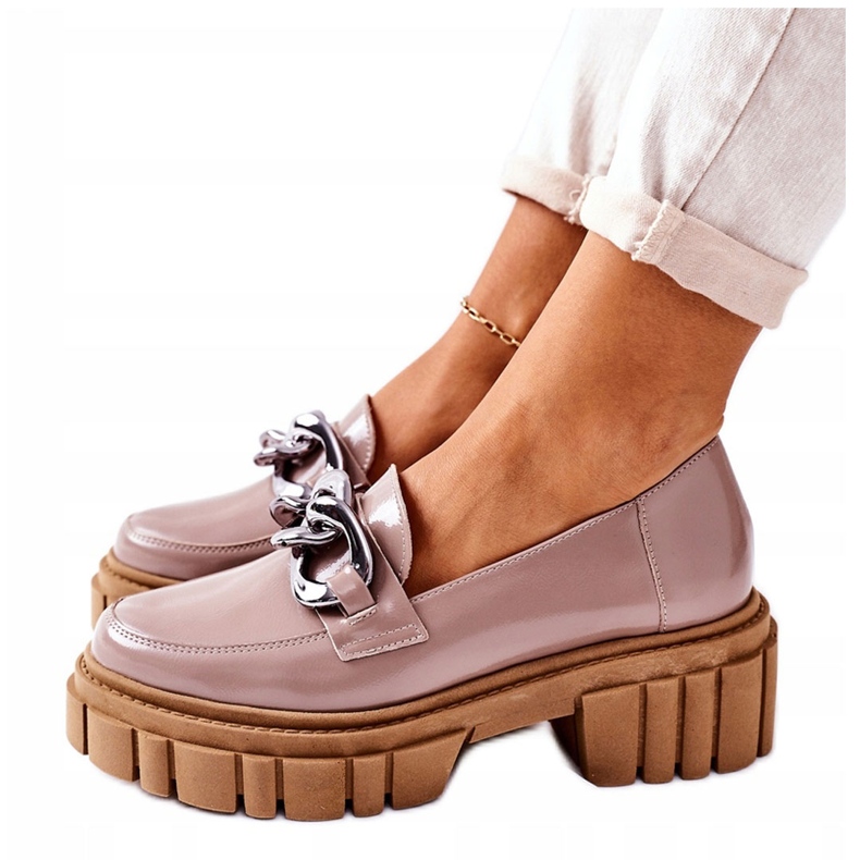 Mocassins Brogues femininos cappuccino de couro Laura Messi 2339 bege