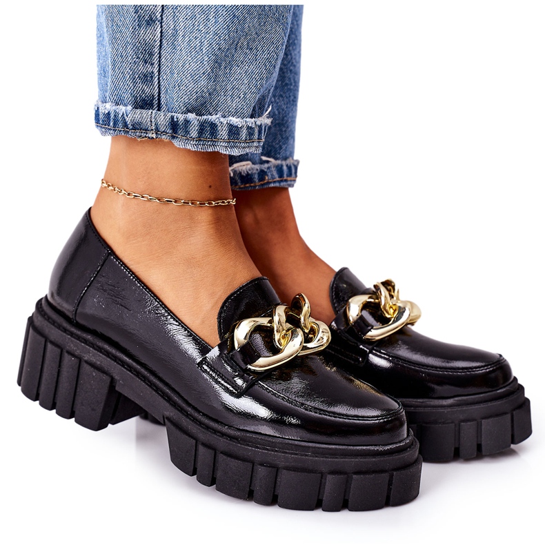 Mocassins femininos Mocassins de couro preto Laura Messi 2339