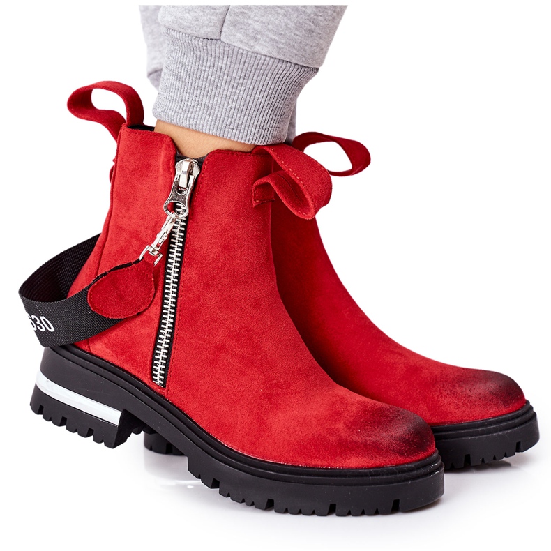 PS1 Botas Quentes Cortona Vermelha Com Zíper vermelho