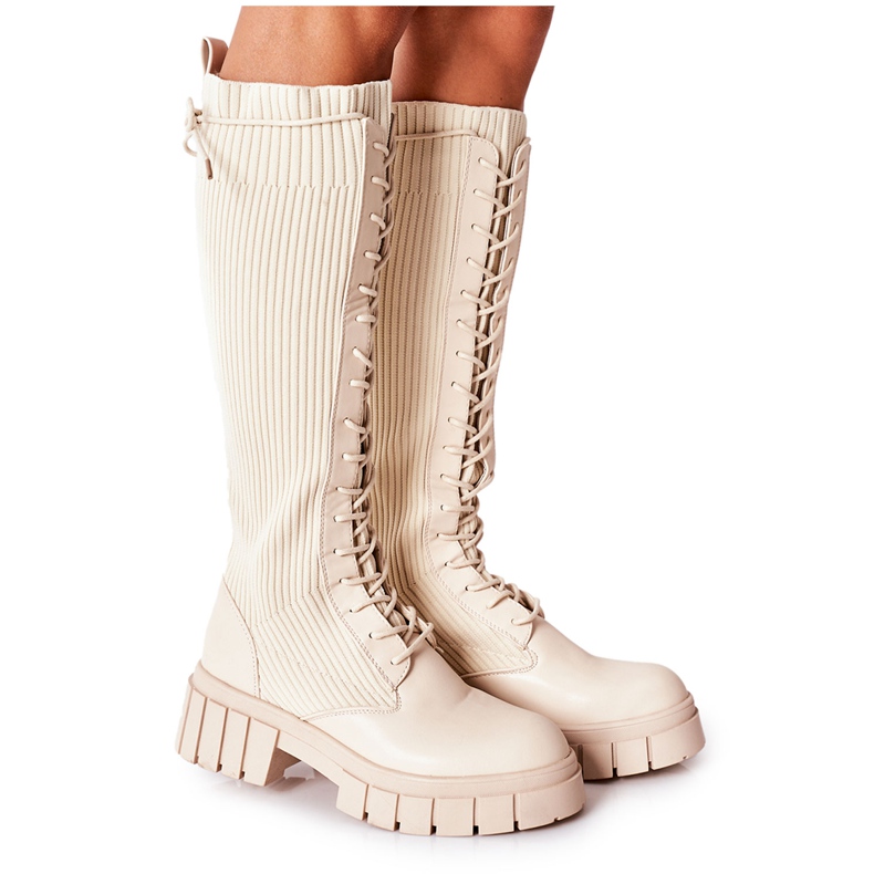 PB1 Botas de cano altas com meia Bege Monteri