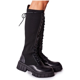 PB1 Botas de cano altas com meia preta Monteri preto