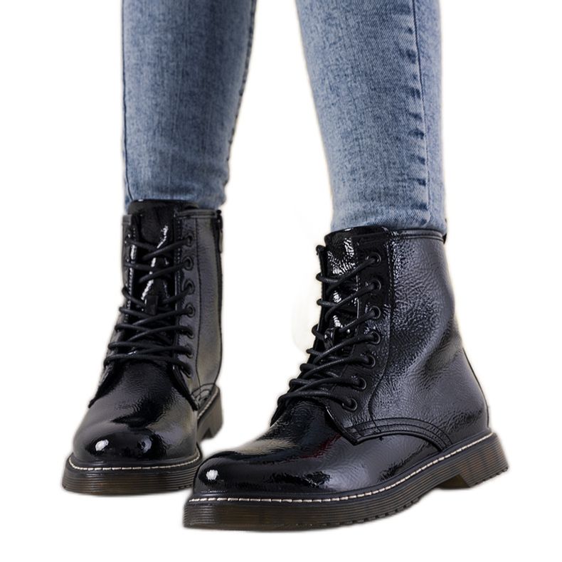 Botas peve femininas laqueadas pretas preto