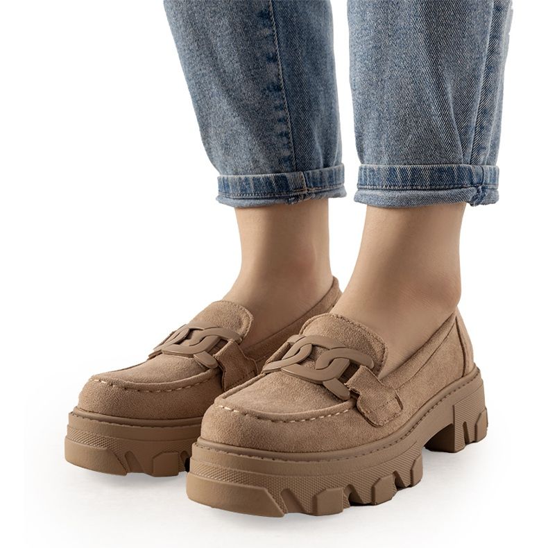 Mocassins bege em sola alta Perla