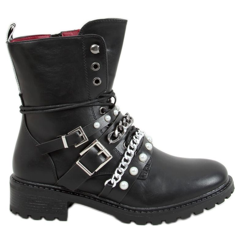 Botas militares com corrente preta M506 preta preto Botas militares com corrente preta M506 preta preto