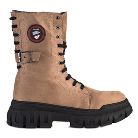 SHELOVET Botas de camurça na plataforma castanho