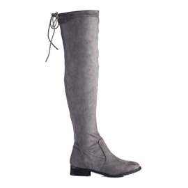 M.Daszyński Botas acima do joelho com salto plano cinza M.Daszyński Botas acima do joelho com salto plano cinza