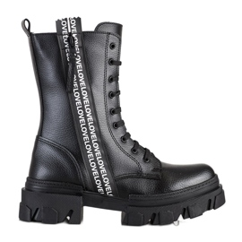 SHELOVET Botas com amor couro ecológico preto