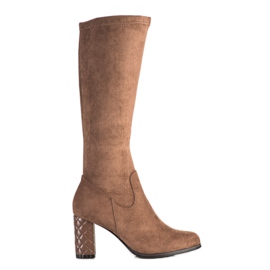 SHELOVET Botas de camurça de salto alto marrom