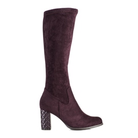 SHELOVET Botas de camurça de salto alto roxo