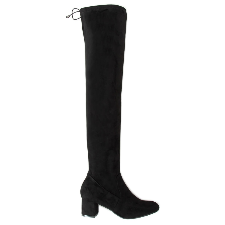 Botas acima do joelho com salto baixo preto S-107 Preto